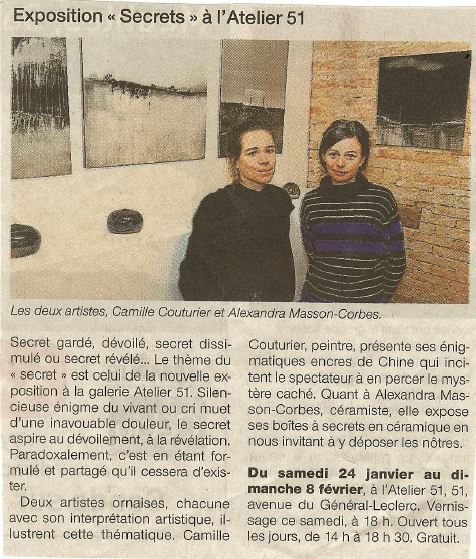 coupure de presse locale exposition "Secrets", Camille Couturier et Alex Masson